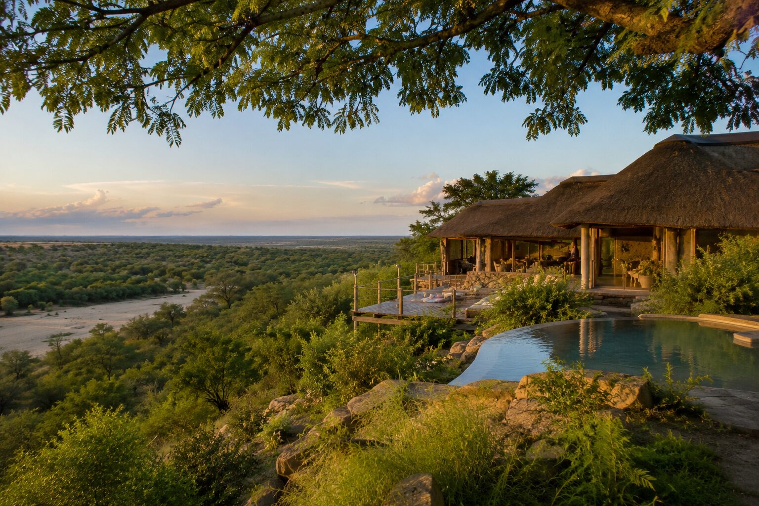 River winding through an African valley at sunset
